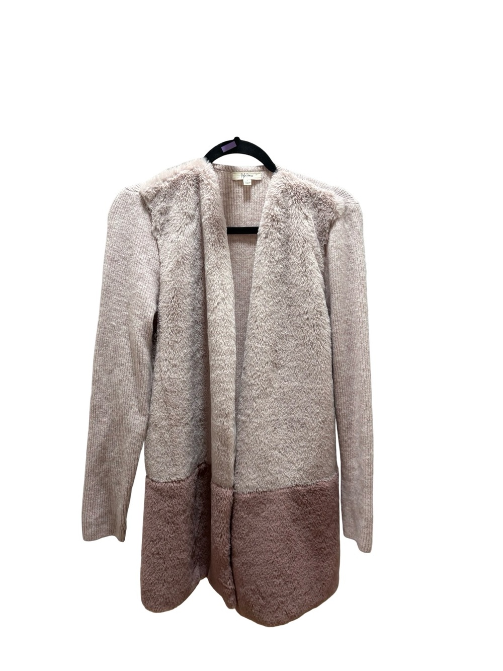 Peyton Primrose Blush Pink Colorblock Faux Fur Knit Cardigan Size L